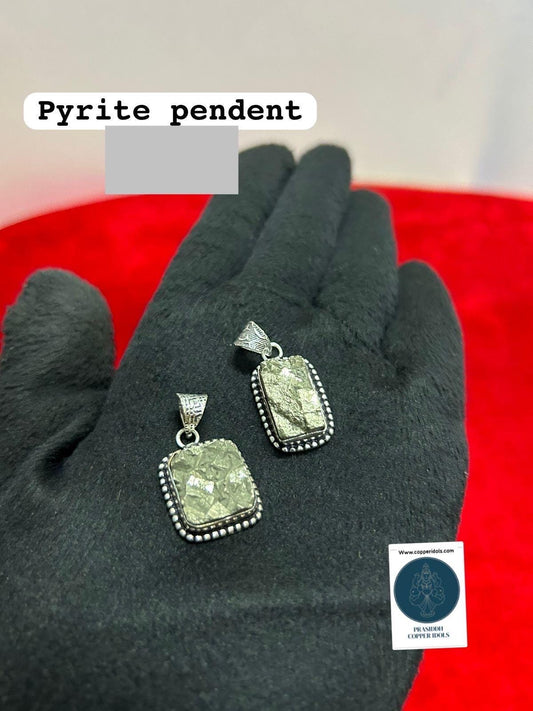 Prasiddh Crystal and Yantra - Angel 69 - presents Pyrite Pendant enclosed in a white brass for Protection & Prosperity ( set of 2)