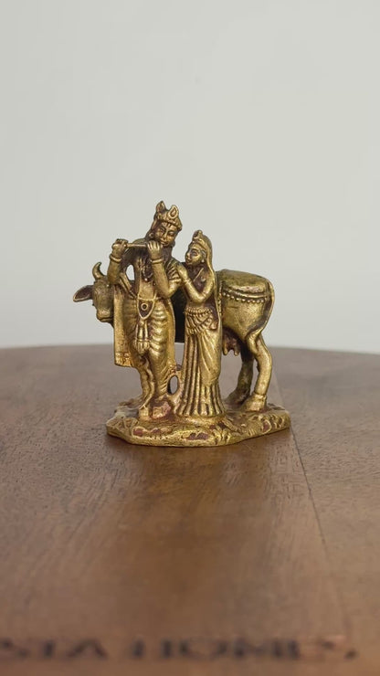Radha Krishna idol with cow- Museum replicated Panchaloha idol