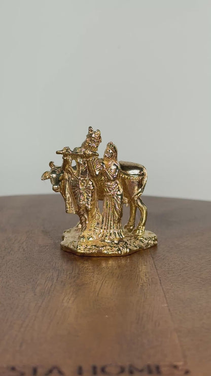 Radha Krishna idol with cow made of panchaloha