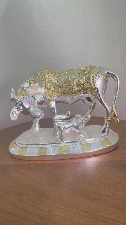 Cow Calf Gaja Lakshmi - Prasiddh idols presents resin made silver polished idol